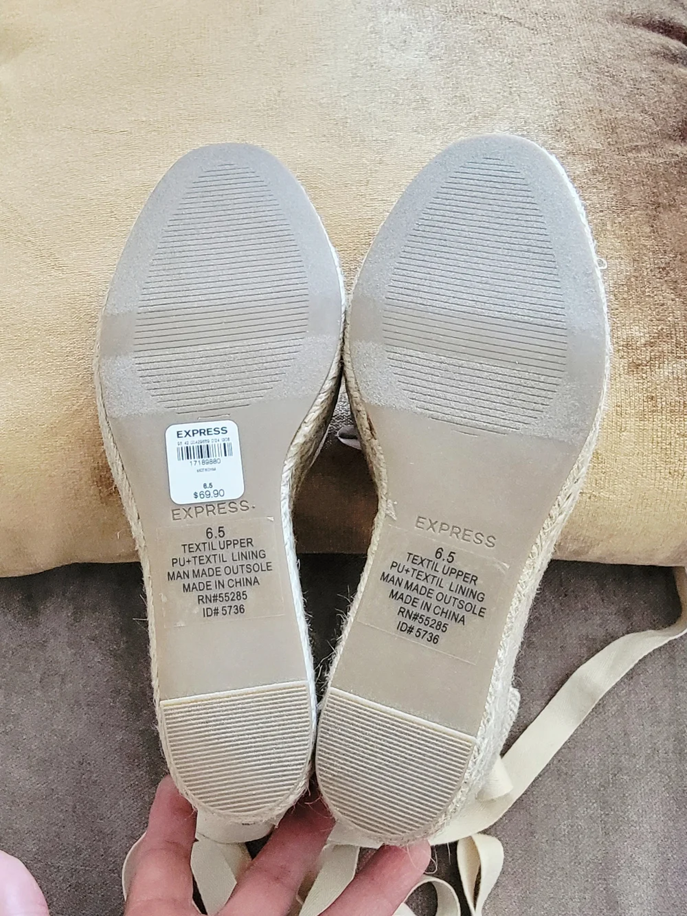 Express Cream Canvas Ankle Tie Espadrille Platform Wedge Sandals - 6.5 NWOB
